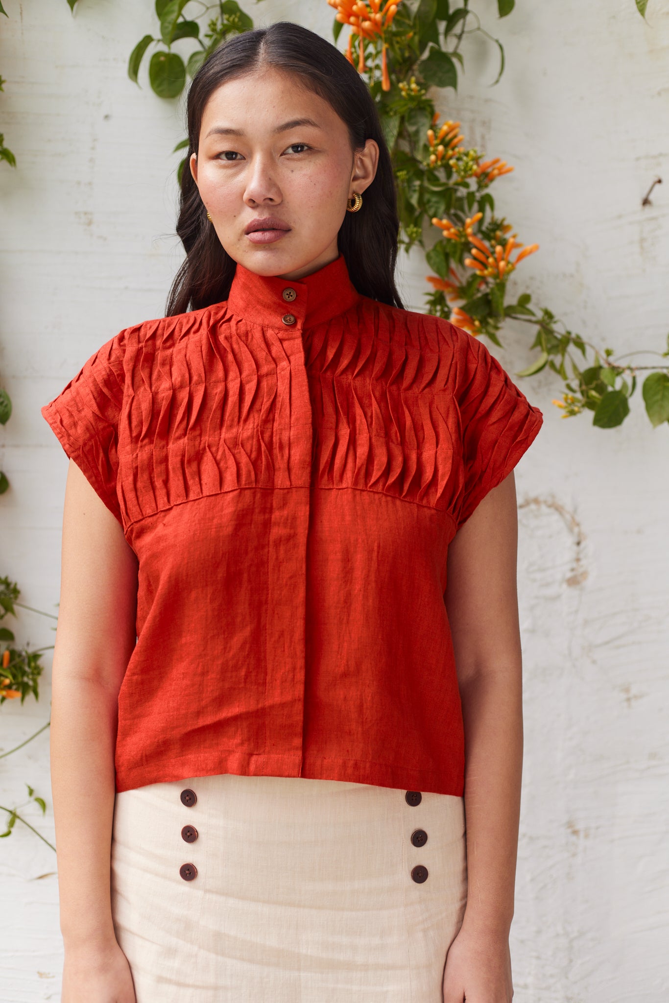 Shoreditch Shirt ( Brick ) and Beige Skirt set