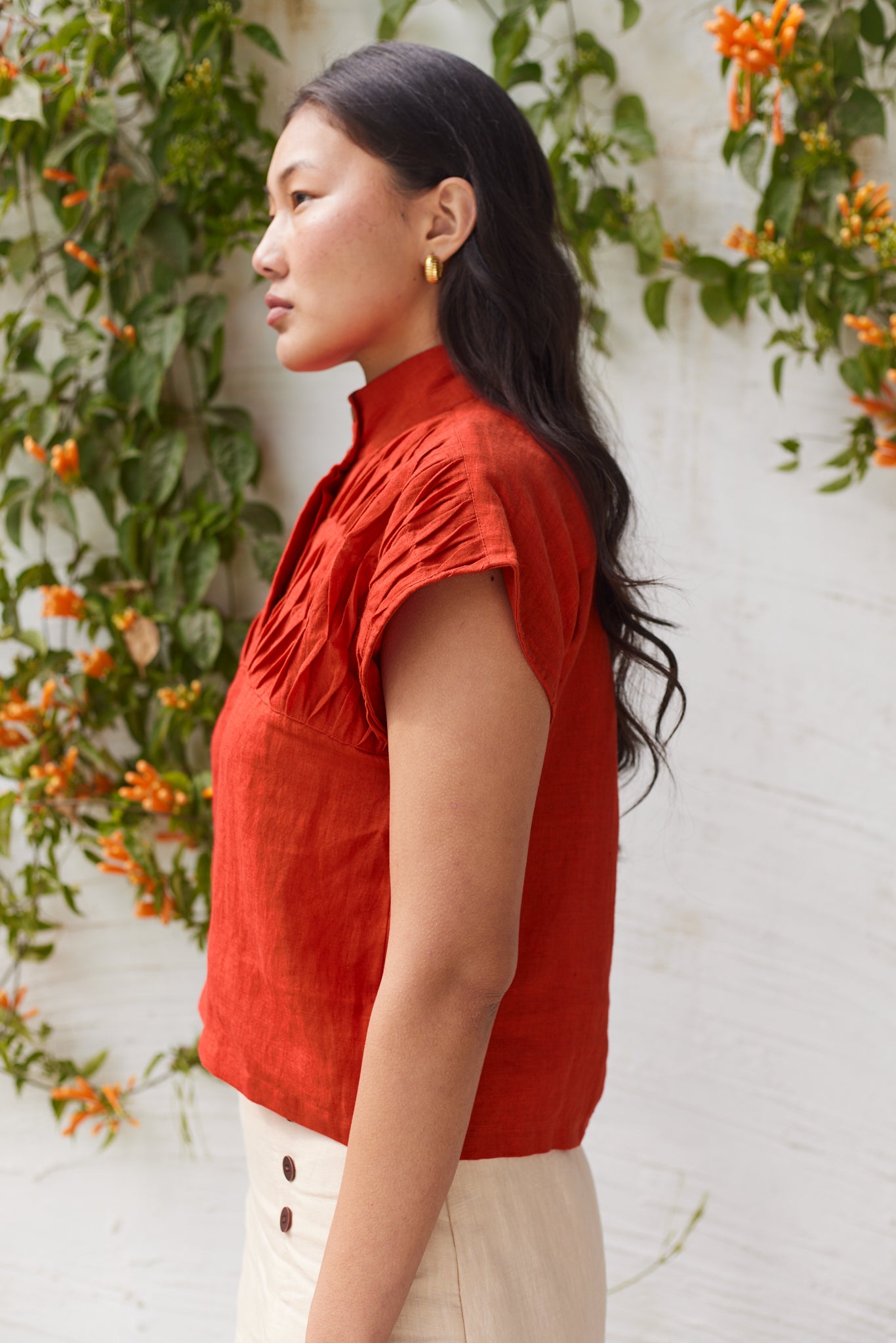 Shoreditch Shirt ( Brick ) and Beige Skirt set