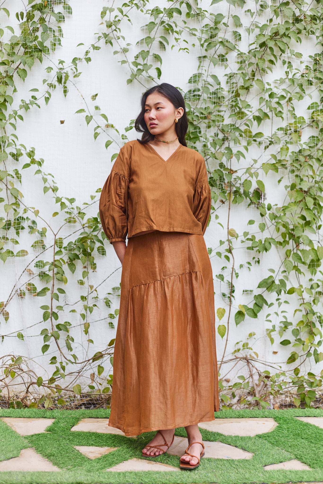 Brick Lane Blouse- Brown Cotton Silk