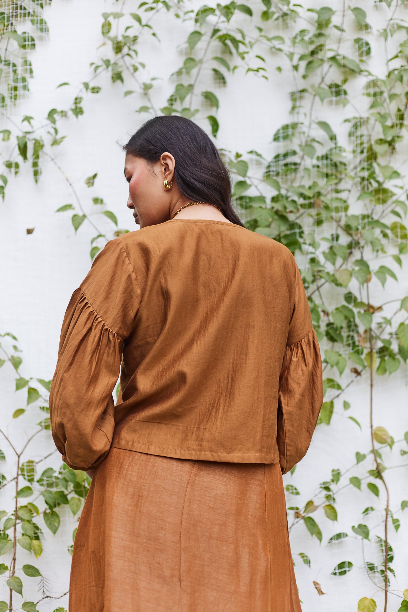 Brick Lane Blouse- Brown Cotton Silk