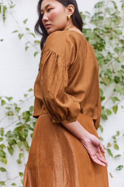 Brick Lane Blouse- Brown Cotton Silk