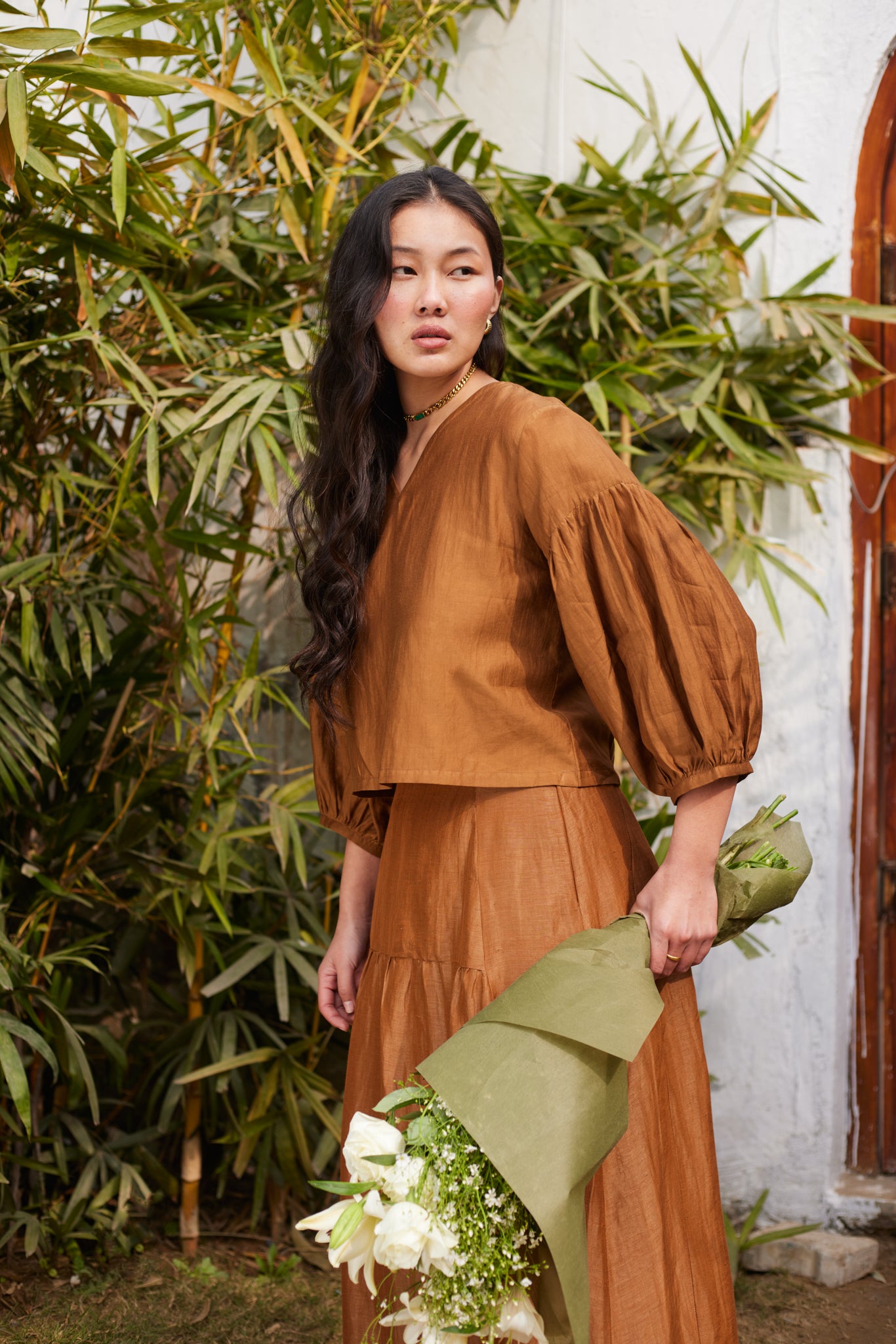 Brick Lane Blouse- Brown Cotton Silk