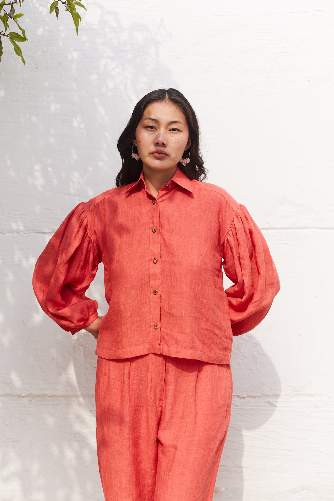 London Eye Linen Shirt- Coral