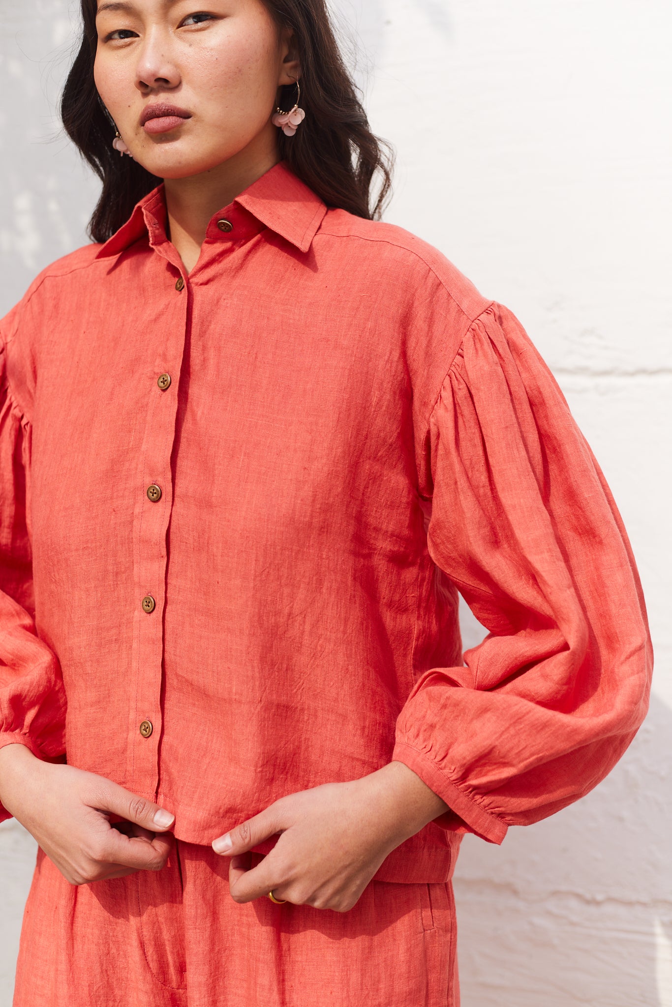 London Eye Linen Shirt- Coral