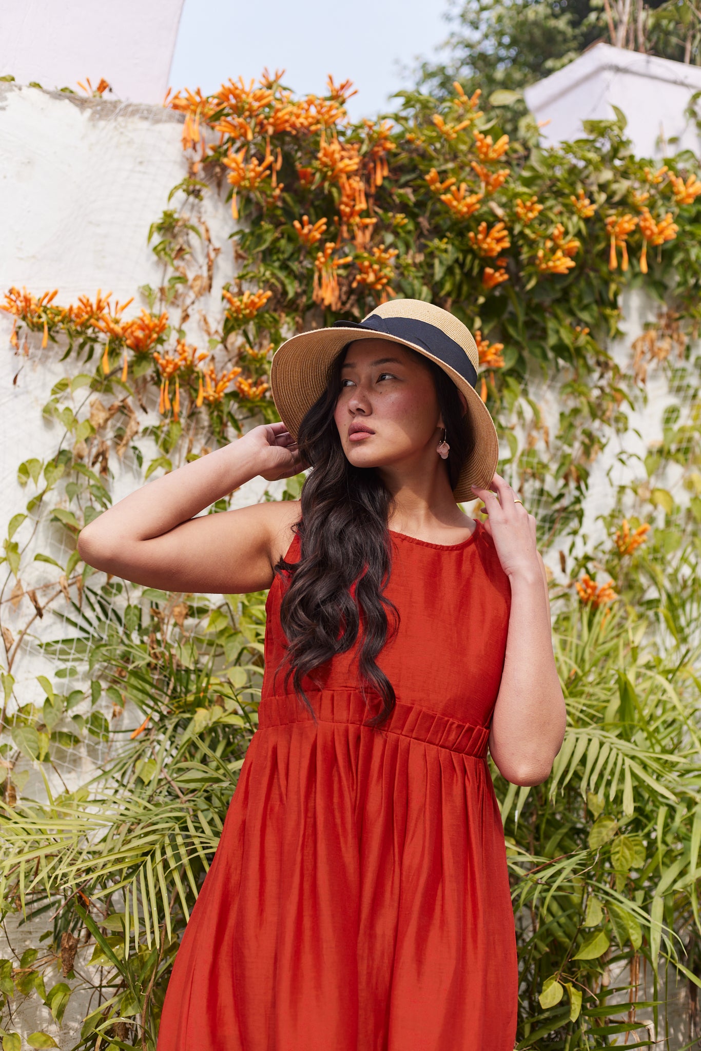 Portobello Road Pleated Dress- Brick