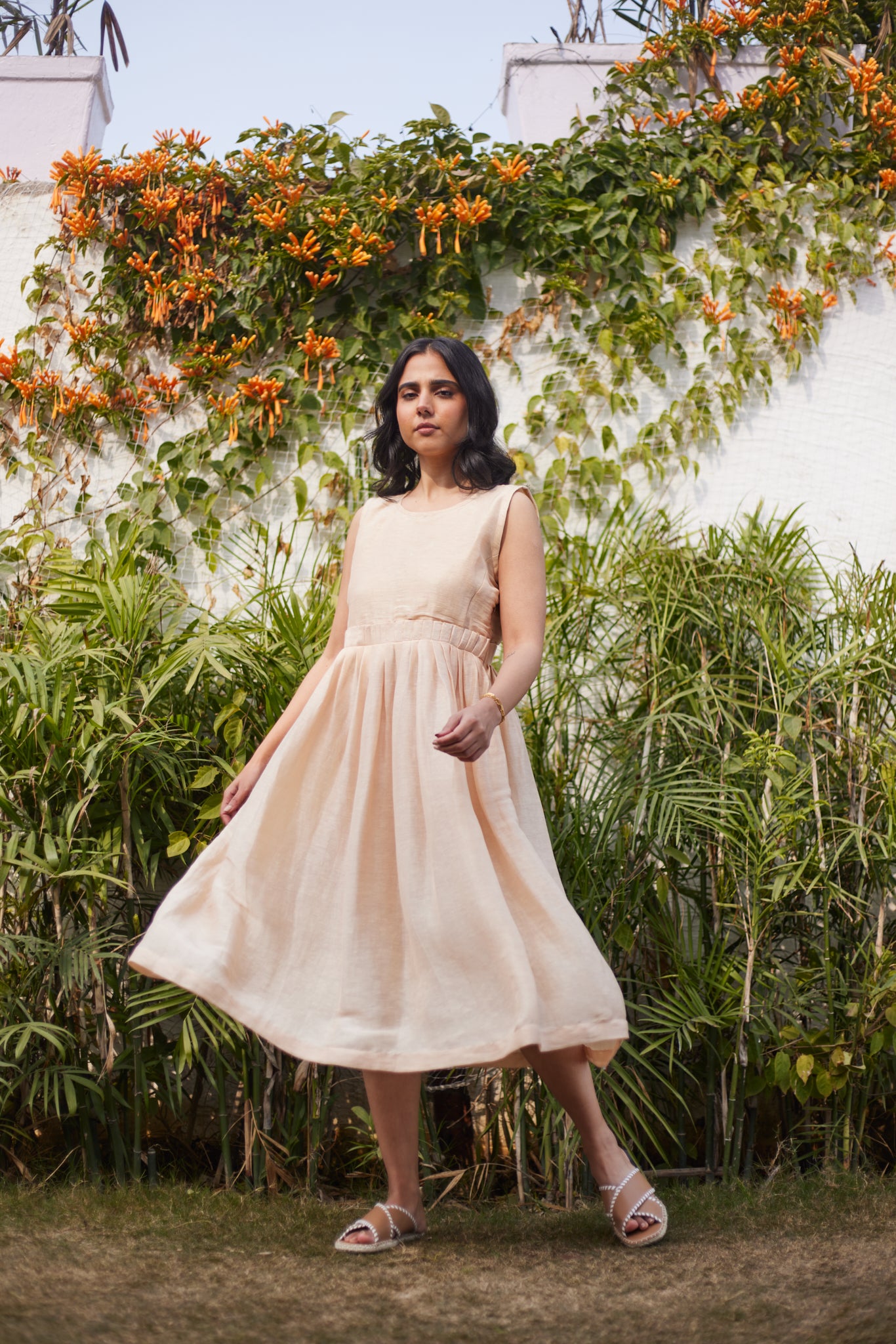 Portobello Road Pleated Dress- Beige