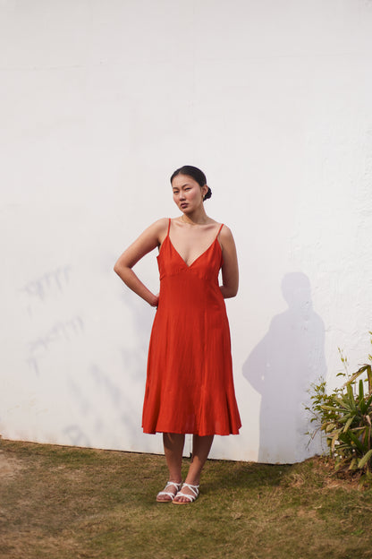 Soho Sunshine Dress- Brick Cotton Silk