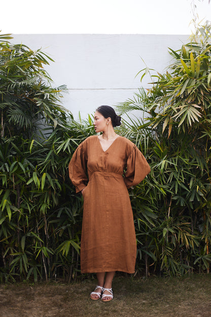 Mayfair Maxi Dress- Brown Linen